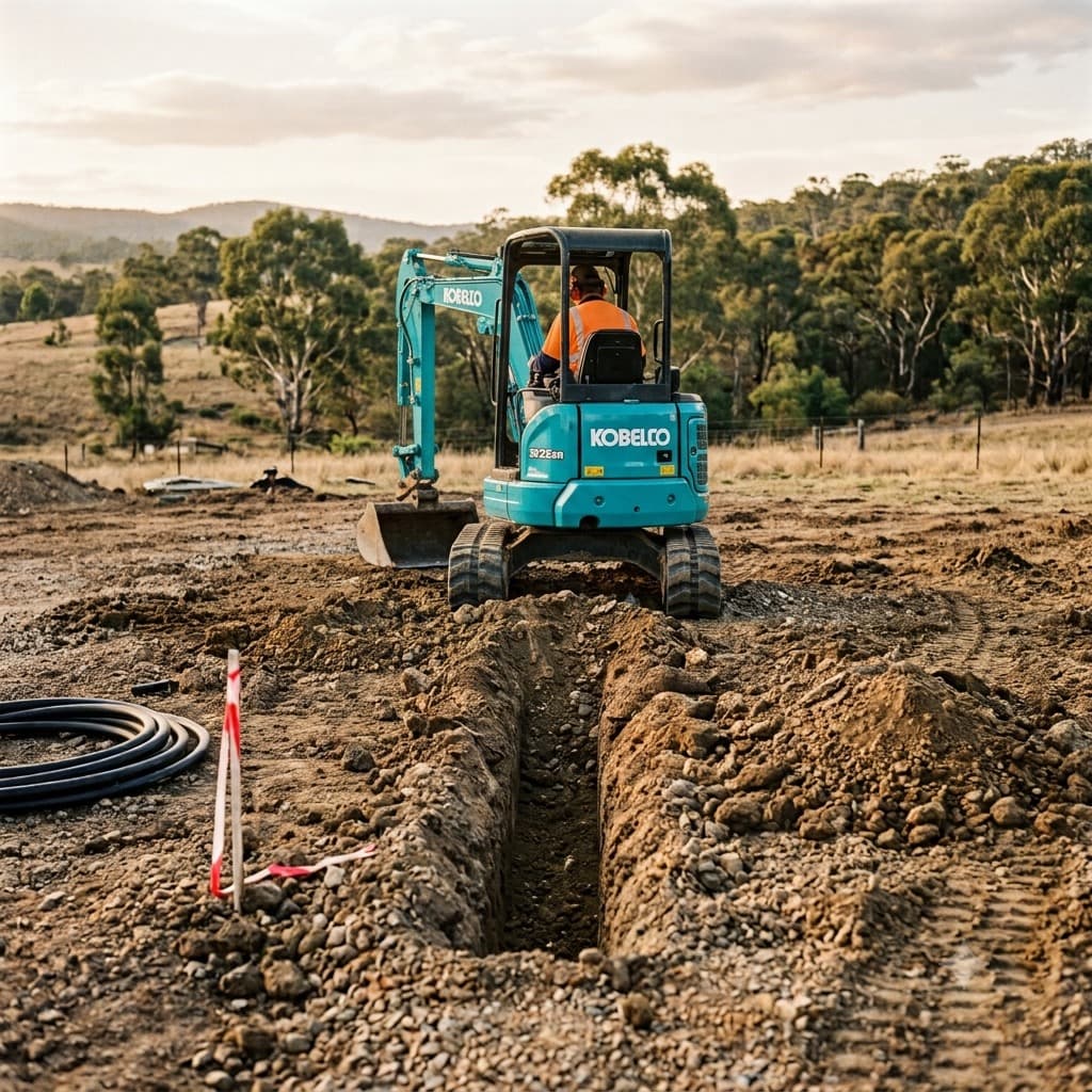 Kobelco excavator carrying out site preparation and earthworks